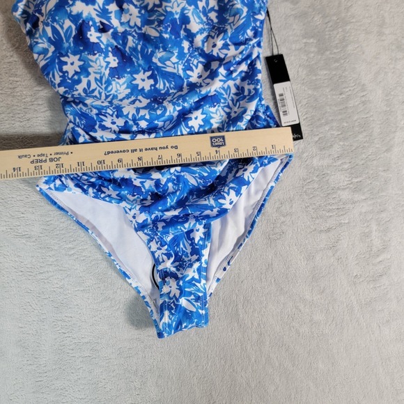 NICOLE MILLER Swimsuit Flattering‎ Ruched Tropical blue floral botanical Small - Picture 8 of 14